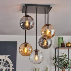 hofstein Plafonnier - Verre 15 cm Gastor Ambre, Clair, Fumé, 5 lumières