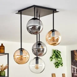 hofstein Plafonnier - Verre 15 cm Gastor Ambre, Clair, Fumé, 5 lumières