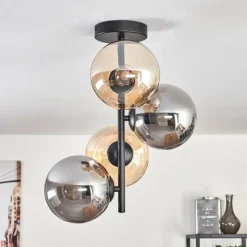 hofstein Plafonnier - Verre 15 cm Gastor Ambre, Fumé, 4 lumières