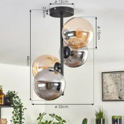 hofstein Plafonnier - Verre 15 cm Gastor Ambre, Fumé, 4 lumières