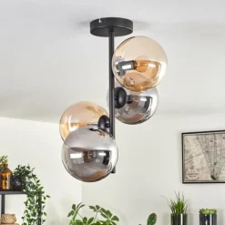 hofstein Plafonnier - Verre 15 cm Gastor Ambre, Fumé, 4 lumières