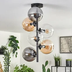 hofstein Plafonnier - Verre 15 cm Gastor Ambre, Clair, Fumé, 6 lumières