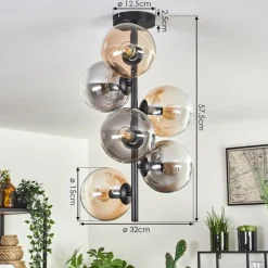 hofstein Plafonnier - Verre 15 cm Gastor Ambre, Clair, Fumé, 6 lumières