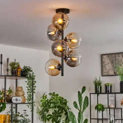 hofstein Plafonnier - Verre 15 cm Gastor Ambre, Clair, Fumé, 6 lumières