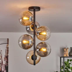 hofstein Plafonnier - Verre 15 cm Gastor Ambre, Clair, Fumé, 6 lumières