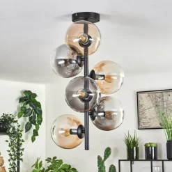 hofstein Plafonnier - Verre 15 cm Gastor Ambre, Clair, Fumé, 6 lumières