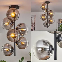 hofstein Plafonnier - Verre 15 cm Gastor Clair, Fumé, 6 lumières