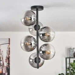 hofstein Plafonnier - Verre 15 cm Gastor Clair, Fumé, 6 lumières