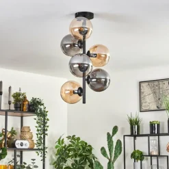 Suspension Verre Fumé-hofstein Plafonnier - Verre 15 cm Gastor Ambre, Fumé, 6 lumières