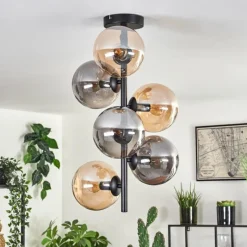 Suspension Verre Fumé-hofstein Plafonnier - Verre 15 cm Gastor Ambre, Fumé, 6 lumières