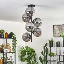 hofstein Plafonnier - Verre 15 cm Gastor Fumé, 6 lumières