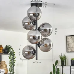 hofstein Plafonnier - Verre 15 cm Gastor Fumé, 6 lumières