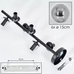 hofstein Plafonnier - Verre 15 cm Gastor Fumé, 6 lumières