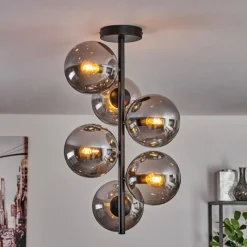 hofstein Plafonnier - Verre 15 cm Gastor Fumé, 6 lumières