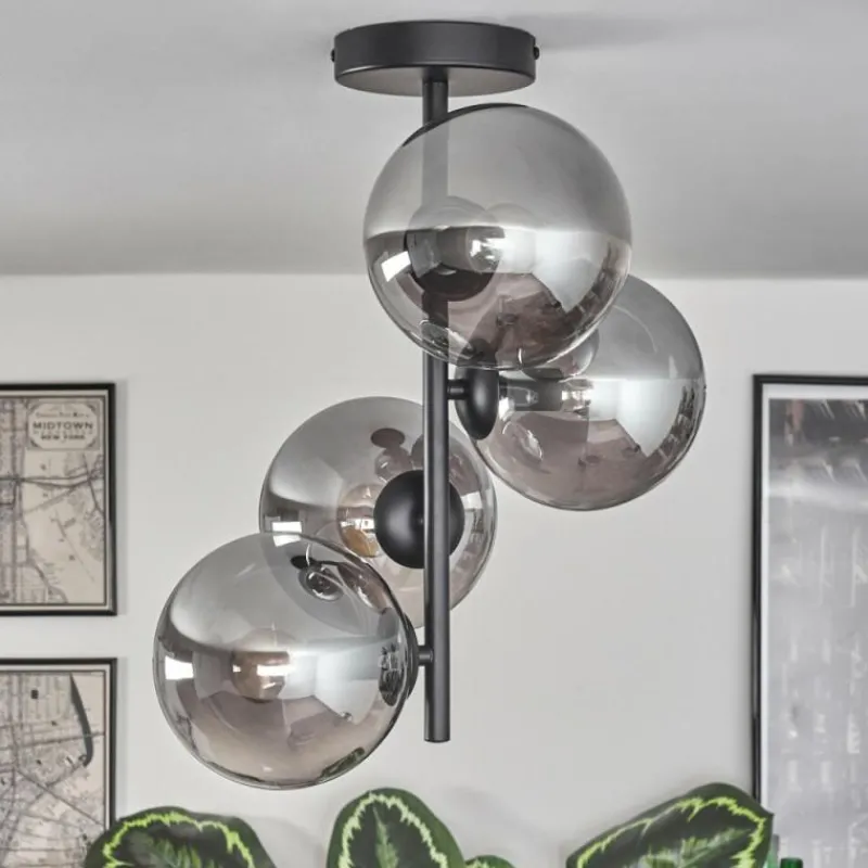 hofstein Plafonnier - Verre 15 cm Gastor Fumé, 4 lumières