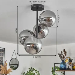 hofstein Plafonnier - Verre 15 cm Gastor Fumé, 4 lumières