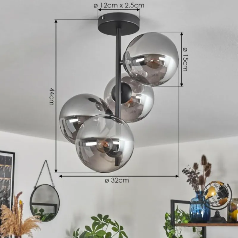 hofstein Plafonnier - Verre 15 cm Gastor Fumé, 4 lumières