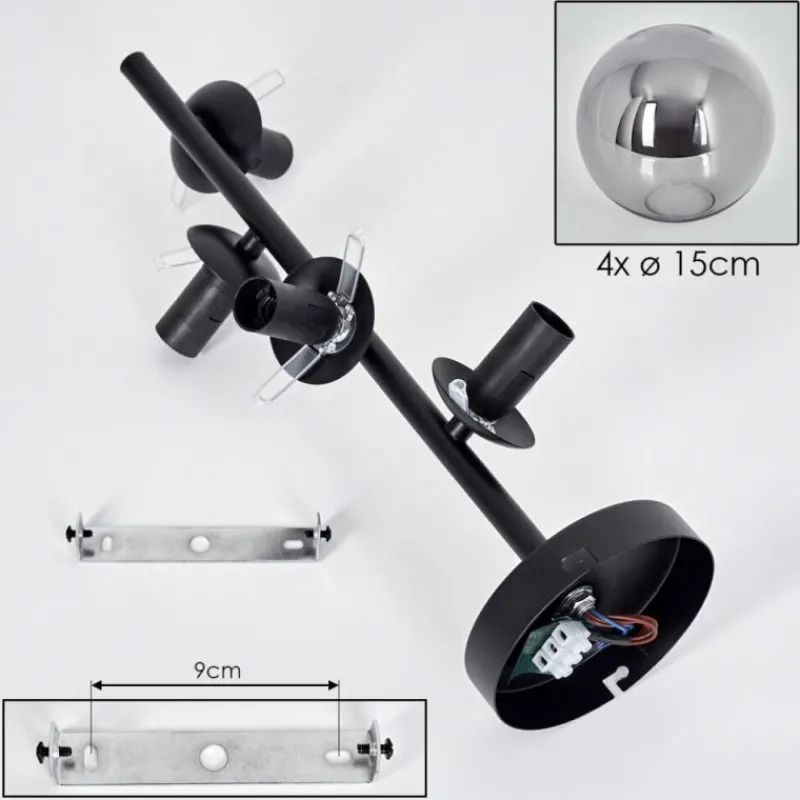 hofstein Plafonnier - Verre 15 cm Gastor Fumé, 4 lumières