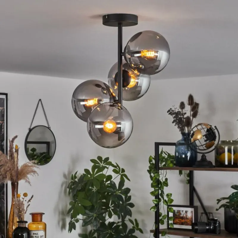 hofstein Plafonnier - Verre 15 cm Gastor Fumé, 4 lumières