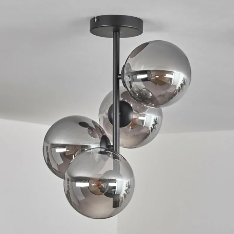 hofstein Plafonnier - Verre 15 cm Gastor Fumé, 4 lumières