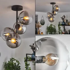 hofstein Plafonnier - Verre 15 cm Gastor Clair, Fumé, 4 lumières