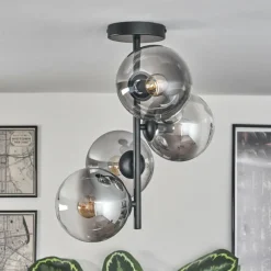 hofstein Plafonnier - Verre 15 cm Gastor Clair, Fumé, 4 lumières