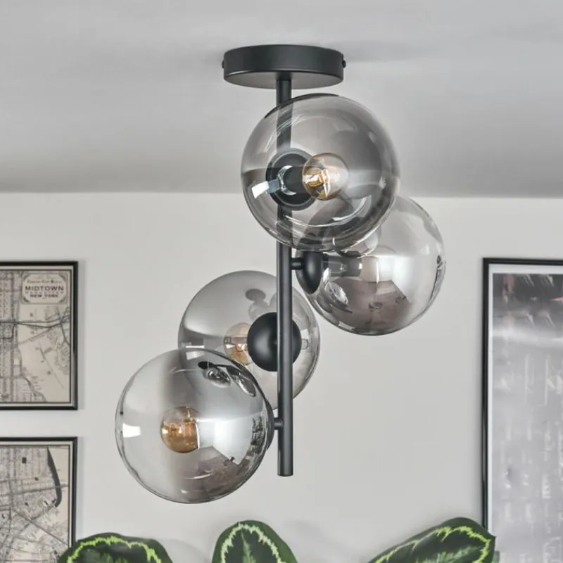 hofstein Plafonnier - Verre 15 cm Gastor Clair, Fumé, 4 lumières