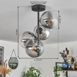 hofstein Plafonnier - Verre 15 cm Gastor Clair, Fumé, 4 lumières