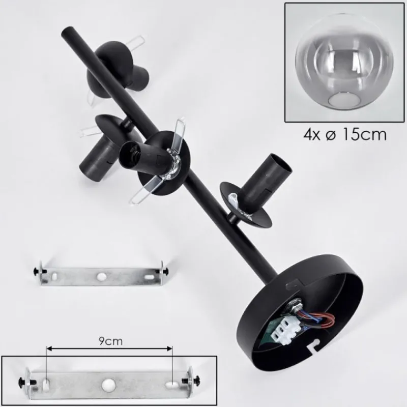 hofstein Plafonnier - Verre 15 cm Gastor Clair, Fumé, 4 lumières