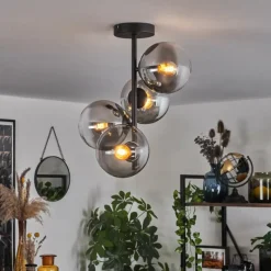 hofstein Plafonnier - Verre 15 cm Gastor Clair, Fumé, 4 lumières