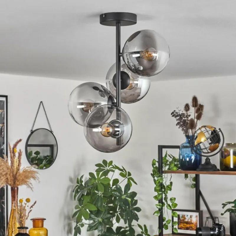 hofstein Plafonnier - Verre 15 cm Gastor Clair, Fumé, 4 lumières