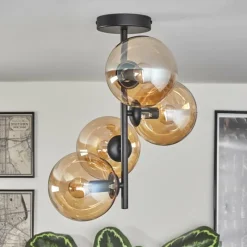 hofstein Plafonnier - Verre 15 cm Gastor Ambre, 4 lumières