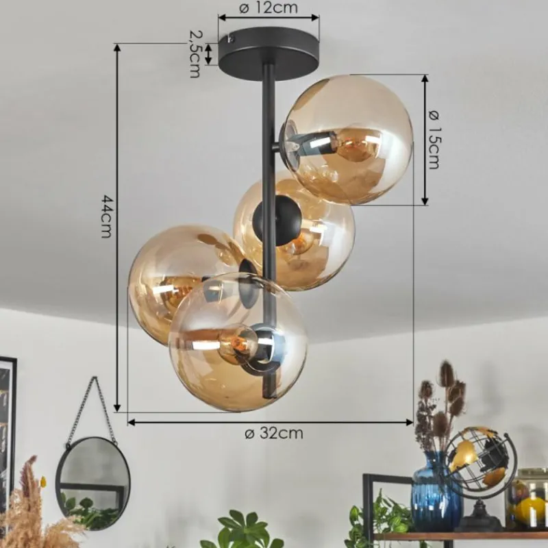 hofstein Plafonnier - Verre 15 cm Gastor Ambre, 4 lumières