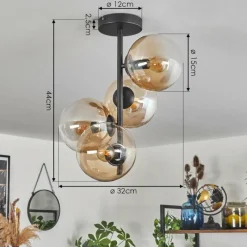 hofstein Plafonnier - Verre 15 cm Gastor Ambre, Clair, 4 lumières