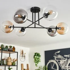 Suspension Verre Fumé-hofstein Plafonnier - Verre 15 cm Gastor Ambre, Clair, Fumé, 6 lumières