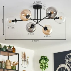 Suspension Verre Fumé-hofstein Plafonnier - Verre 15 cm Gastor Ambre, Clair, Fumé, 6 lumières