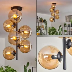 hofstein Plafonnier - Verre 15 cm Gastor Ambre, 6 lumières