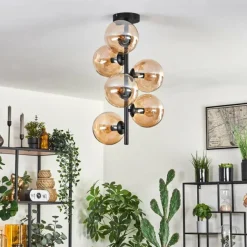 hofstein Plafonnier - Verre 15 cm Gastor Ambre, 6 lumières