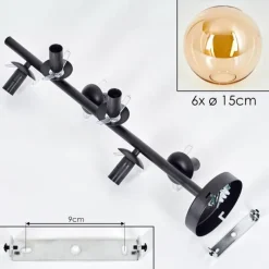 hofstein Plafonnier - Verre 15 cm Gastor Ambre, 6 lumières