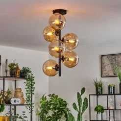 hofstein Plafonnier - Verre 15 cm Gastor Ambre, 6 lumières