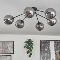 hofstein Plafonnier - Verre 15 cm Gastor Fumé, 6 lumières