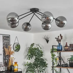 hofstein Plafonnier - Verre 15 cm Gastor Fumé, 6 lumières