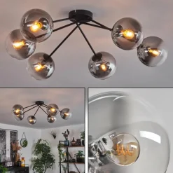 hofstein Plafonnier - Verre 15 cm Gastor Clair, Fumé, 6 lumières