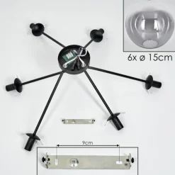 hofstein Plafonnier - Verre 15 cm Gastor Clair, Fumé, 6 lumières