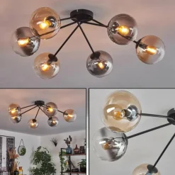 hofstein Plafonnier - Verre 15 cm Gastor Ambre, Clair, Fumé, 6 lumières