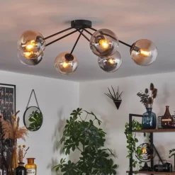 hofstein Plafonnier - Verre 15 cm Gastor Ambre, Clair, Fumé, 6 lumières