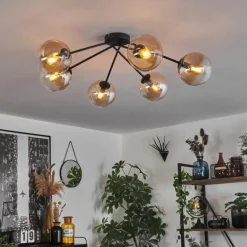 hofstein Plafonnier - Verre 15 cm Gastor Ambre, Clair, 6 lumières