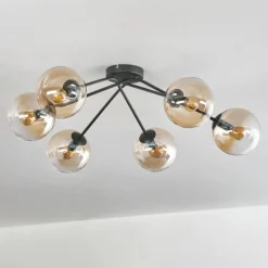 hofstein Plafonnier - Verre 15 cm Gastor Ambre, Clair, 6 lumières