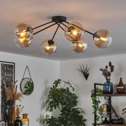 hofstein Plafonnier - Verre 15 cm Gastor Ambre, Clair, 6 lumières