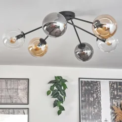 hofstein Plafonnier - Verre 15 cm Gastor Ambre, Clair, Fumé, 6 lumières